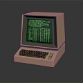 Brown Vintage Computer With Green Screen Displaying Code And Keyboard 3d model