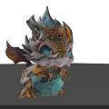Cute 3D Chibi Dragon Model With White Orange Head Blue Eyes Orange Wings Blue Gem