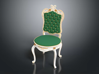 Elegant Green Tufted Leisure Chair With Gold Ornate Accents And White Carved Legs 3d model