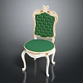 Elegant Green Tufted Leisure Chair With Gold Ornate Accents And White Carved Legs