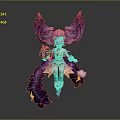 Game Movie Character With Purple Hair Pink Blue Outfit Holding Prop And Yellow Star Decorations