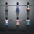 Fashion Models In Different Colored School Uniforms Standing With Arms Outstretched In Grid Formation