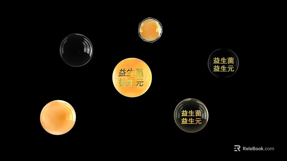 Probiotics Prebiotics And Synbiotics Supplement Balls In Yellow Black And Orange 3d model 