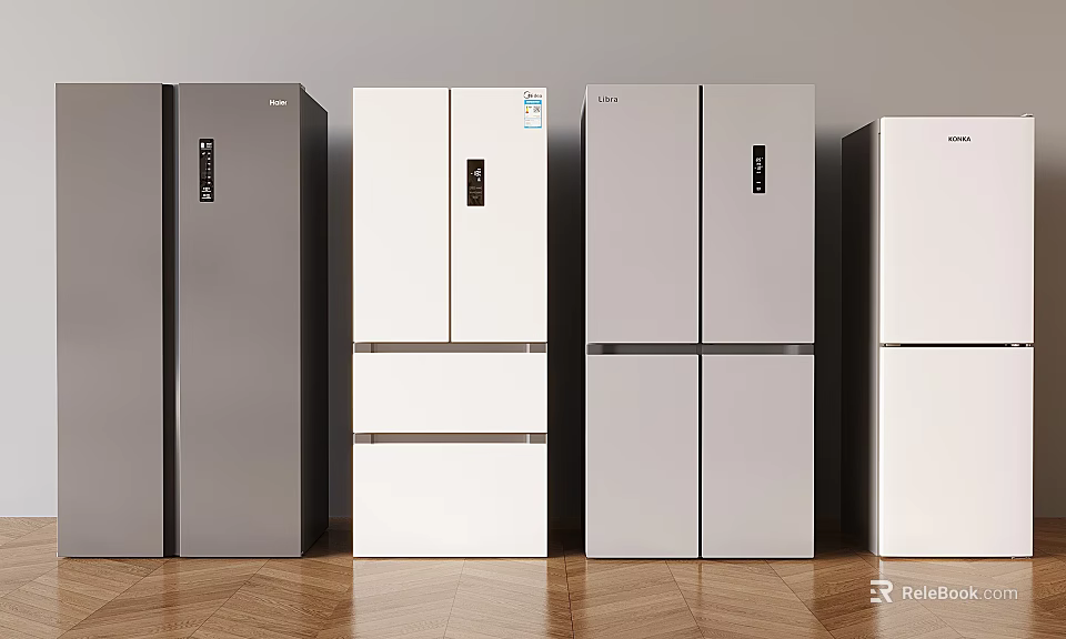 Modern Style Refrigerators With Different Designs And Colors Gray White Display Collection 3d model