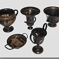 Black Decorative Pottery Vessels With Gold Patterns Various Shapes Household Items