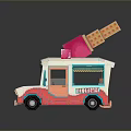 Toy Ice Cream Truck With Pink Ice Cream Orange Waffle Cone And Colorful Exterior Design
