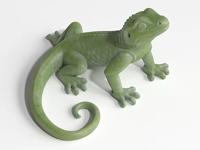 Garden Green Lizard Landscape Sculpture With Curled Tail And Scaly Texture 3d model