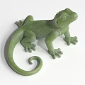 Garden Green Lizard Landscape Sculpture With Curled Tail And Scaly Texture