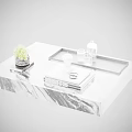 Modern Marble Coffee Table Featuring Green Plant White Candle Magazine Glass Container And Black Tray