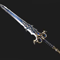 Fantasy Style Decorative Sword With Blue Silver Blade And Golden Hilt Design