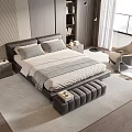Modern Style Double Bed with Headboard Bed Bench and Nightstand Table Lamp Armchair