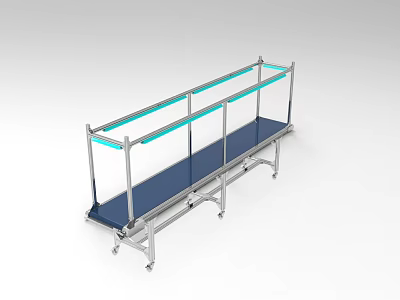 Industrial Conveyor Equipment with Metal Frame Blue Belt and Wheels for Factory Material Handling 3d model