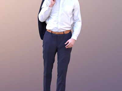 Business Casual Man In White Shirt And Dark Blue Pants Holding Suit Jacket 3d model