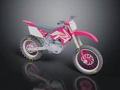 Pink and White Off Road Motorcycle With Stylish Graphics and Large Wheels 3d model