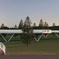 Modern Landscape Bridge With White Structure In Green Park And Starry Sky