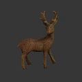 Wooden Deer Sculpture With Textured Surface And Standing Pose For Decoration