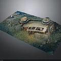 Abandoned Rusted Car With Broken Windows Tires And Stones On Dirt Ground