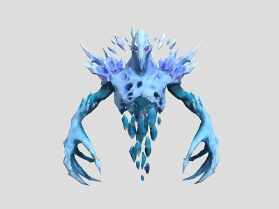 Game Movie Character Ice Themed Blue Body With Spiky Crystal Structure And Red Eyes 3d model