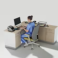 L Shaped Office Desk with Computer Monitor Phone Printer Office Supplies and Ergonomic Chair