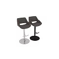 Modern Gray Upholstered Bar Stools With Curved Backrest And Silver Black Metal Bases