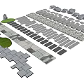 Road Facilities With Various Paving Materials Slabs Bricks And Green Elements 3d model