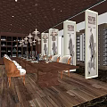 Private Room Interior With Long Dining Table Chairs Chandeliers Wine Racks And Decorative Panels