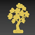 Tree Shaped Decorative Ornament Set With Golden Flowers And Metal Base For Elegant Home Decoration