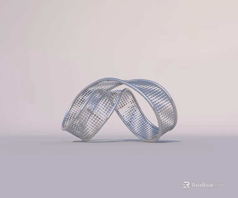 Modern Silver Garden Ornament With Intertwined Metal Bands And Grid Pattern 3d model 