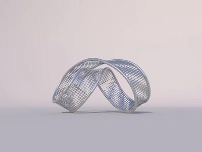 Modern Silver Garden Ornament With Intertwined Metal Bands And Grid Pattern 3d model