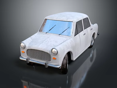 Vintage White Classic Car With Textured Body Headlights Grille And Shiny Wheels 3d model