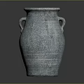 Rustic Blue Gray Clay Vase With Two Handles And Textured Surface For Home Decor 3d model