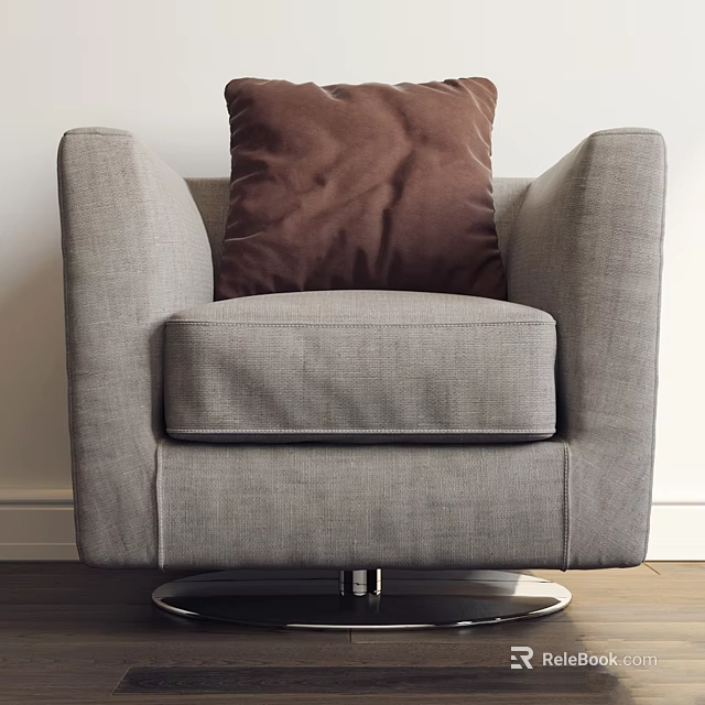 Modern Gray Accent Chair With Brown Pillow And Metal Base For Living Room Interior 3d model 