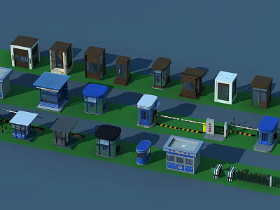 Various Colored Small Building Structures With Different Designs And Gates 3d model