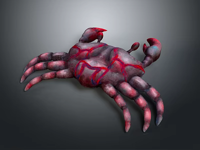 3D Model Crab With Red And Gray Textured Body And Multiple Long Legs 3d model
