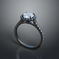 Elegant Black Ring With Large Center Diamond And Small Diamonds Band