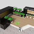 Modern Container Building Café With Black Exterior Large Windows Green Roof And Outdoor Seating