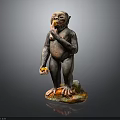 Detailed Monkey Sculpture Holding Orange Fruit Standing On Colorful Base
