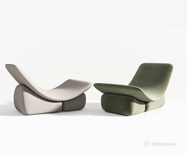 Modern Upholstered Lounge Chairs In Beige And Green With Sleek Design 3d model 