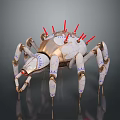 Mechanical Spider with Red Spikes White Gold Body and Blue Leg Markings Live Text