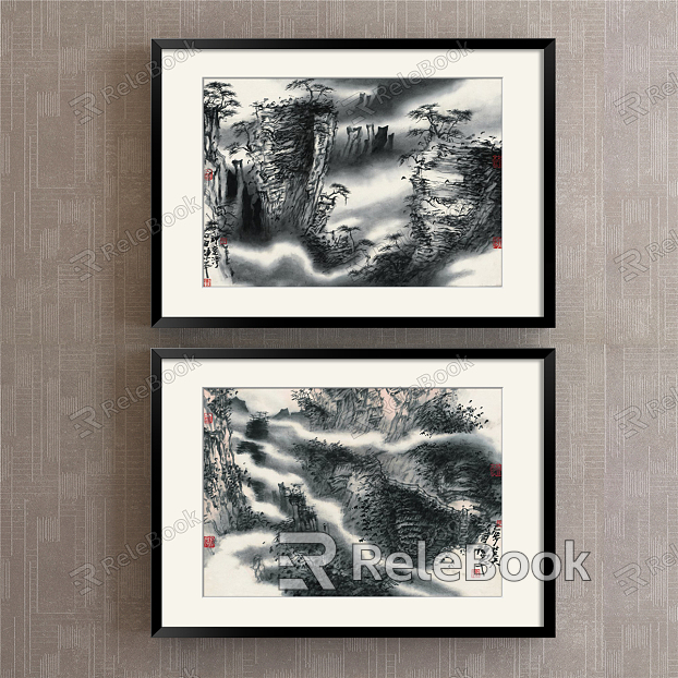 New Chinese Landscape Painting Black and White Hallway Landscape model