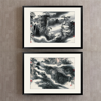 New Chinese Landscape Painting Black and White Hallway Landscape 3d model