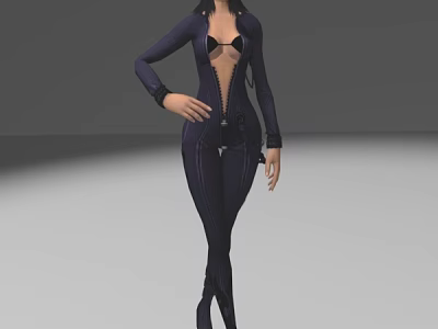 Game Movie Character In Dark Blue Tight Jumpsuit With Zipper Design And Black Cuffs 3d model
