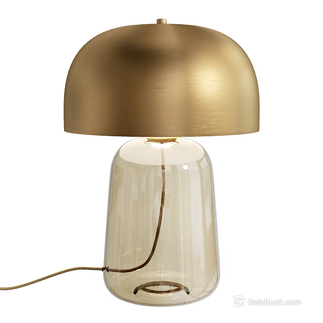Stylish Table Lamp With Golden Lampshade And Transparent Glass Base 3d model 