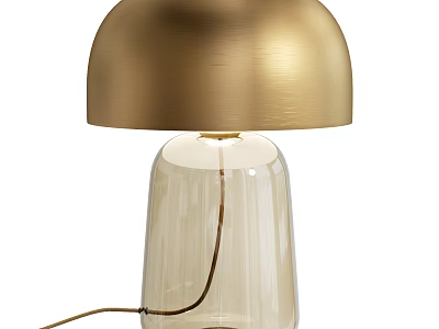 Stylish Table Lamp With Golden Lampshade And Transparent Glass Base 3d model