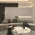 Modern Living Dining Room Interior With Sofa Coffee Table TV Decorative Plant And Soft Lighting