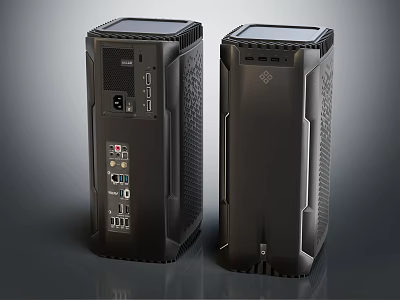 Modern Black PC Computer Tower Cases With Sleek Exterior And Rear Ports Design 3d model