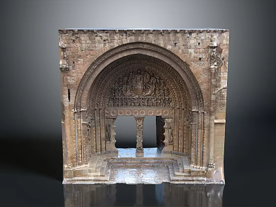 Ancient Stone Archway with Carved Details Columns and Steps Architectural Relic 3d model