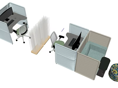 Modern Office Desk Cubicles With Chair Computer Monitor And Partition 3d model