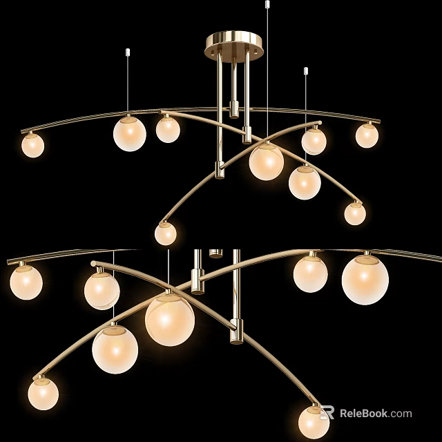 Modern Chandelier With Multiple Spherical Lights And Warm Glow Metal Frame Design 3d model 