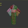 Traditional Japanese Kimono with Pink Cherry Blossom Pattern and Red Obi Belt